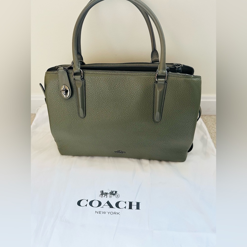 Coach Pebble Leather Brooklyn 34 Satchel - Surplus Green